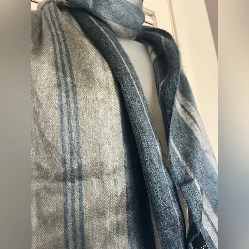 NEW Shupaca Argillite Alpaca Scarf Blue Gray Striped – 11”x78”